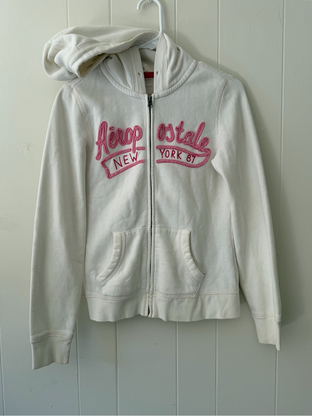 Vintage Y2K Aeropostale Zip Up Hoodie Women’s M White and Pink 2000’s